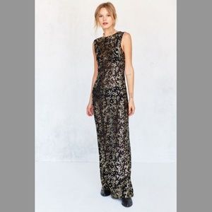 NWT: Urban Outfitters Ecote Autumn Sheer Floral Maxi Long Dress, Black, Gold, XS